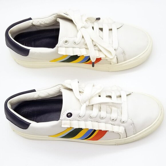 Tory Burch Sport Ruffled Rainbow Striped Leather Sneakers Size 9.5 Preppy $228 - Picture 9 of 16